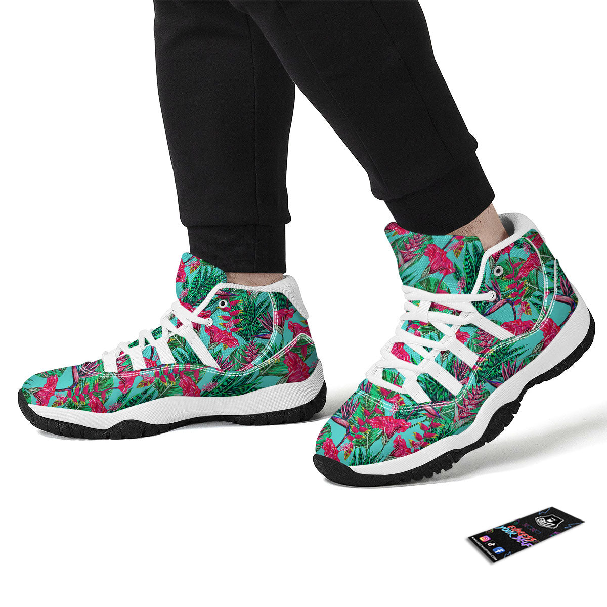 Aloha Hibiscus Hot Teal Pink Print Pattern White Bball Shoes-grizzshop