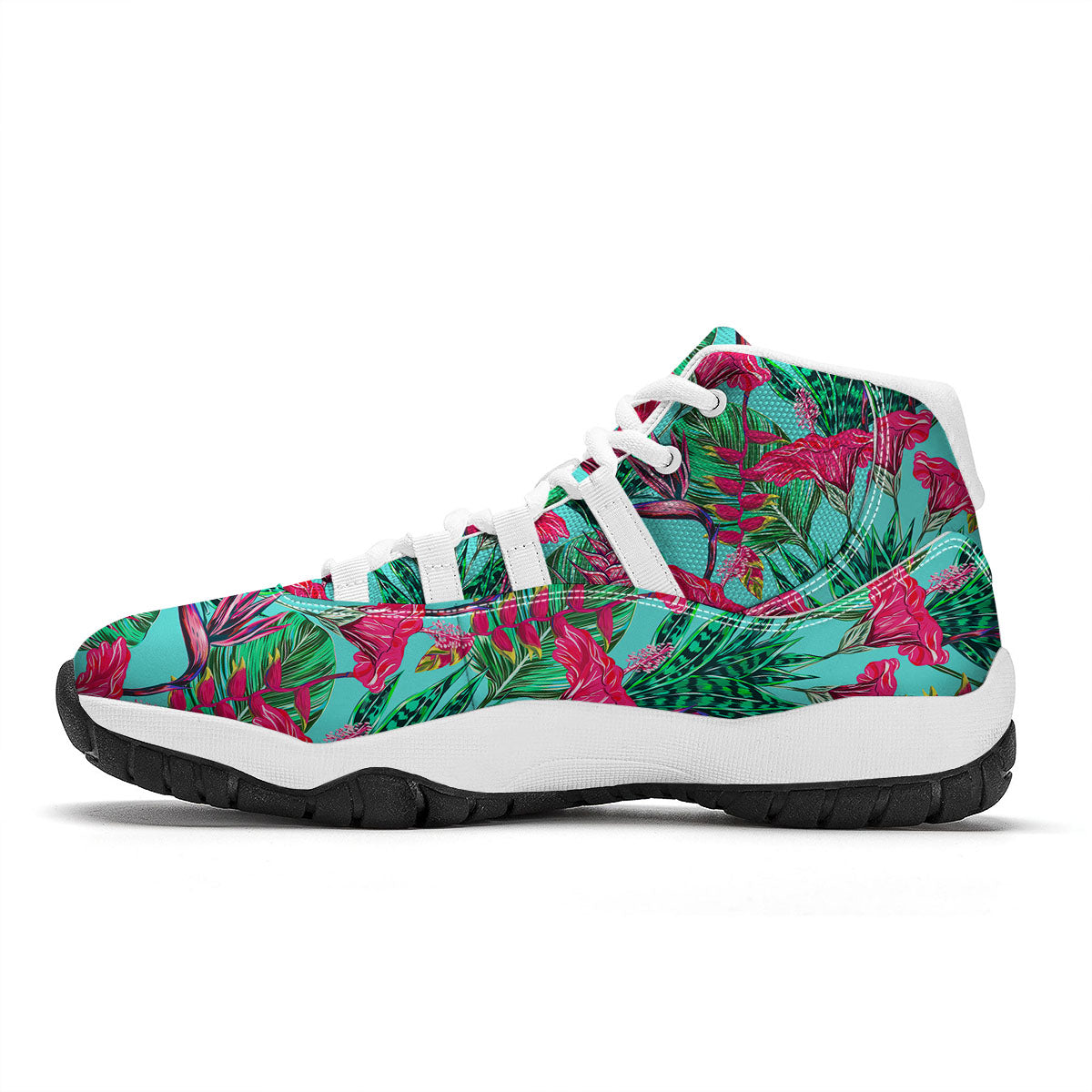 Aloha Hibiscus Hot Teal Pink Print Pattern White Bball Shoes-grizzshop