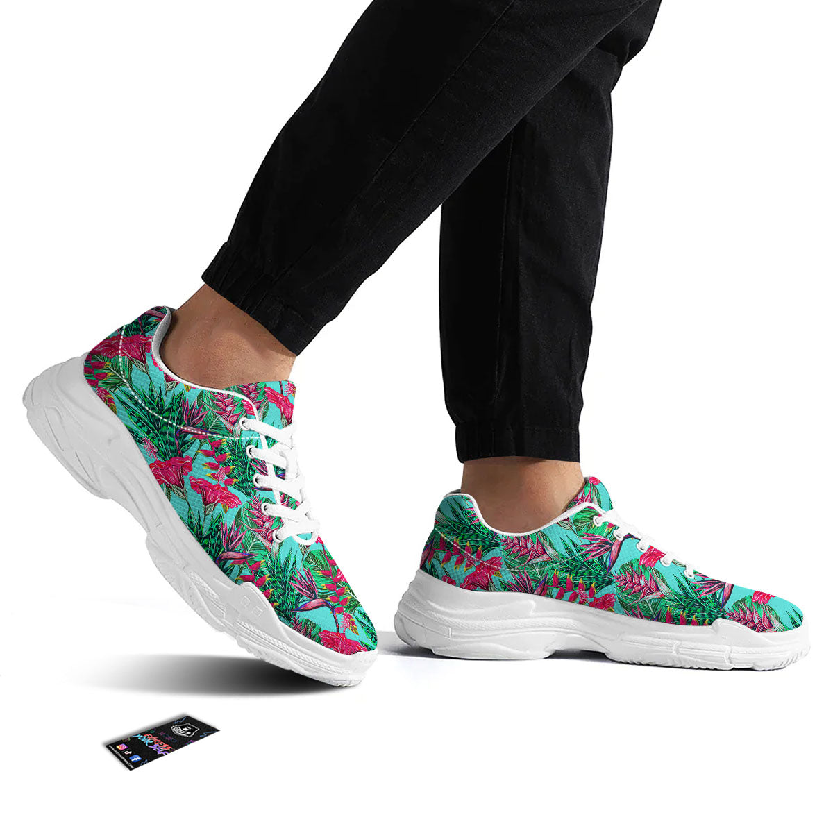 Aloha Hibiscus Hot Teal Pink Print Pattern White Chunky Shoes-grizzshop