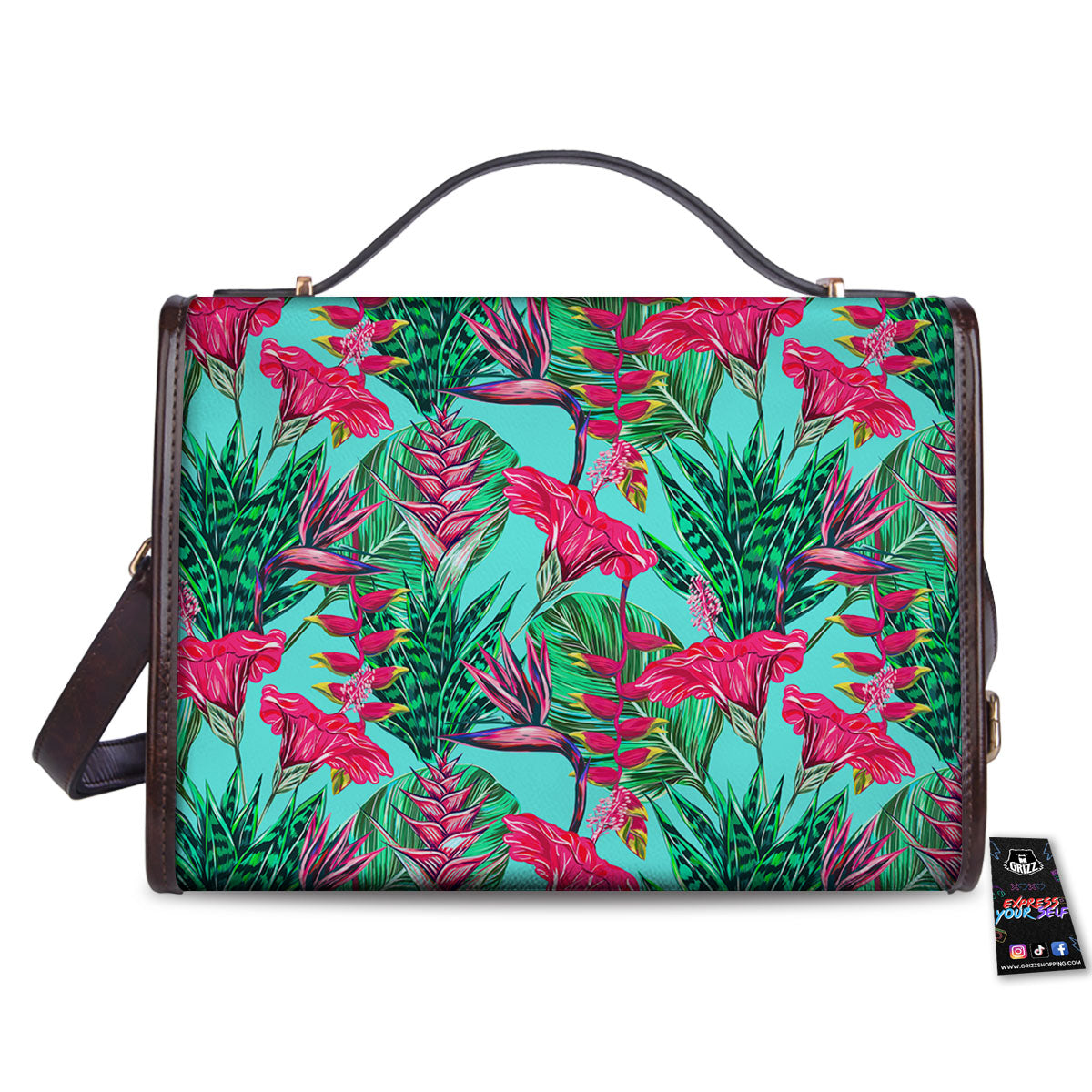 Aloha Hibiscus Hot Teal Pink Print Pattern Women's Satchel Bag-grizzshop
