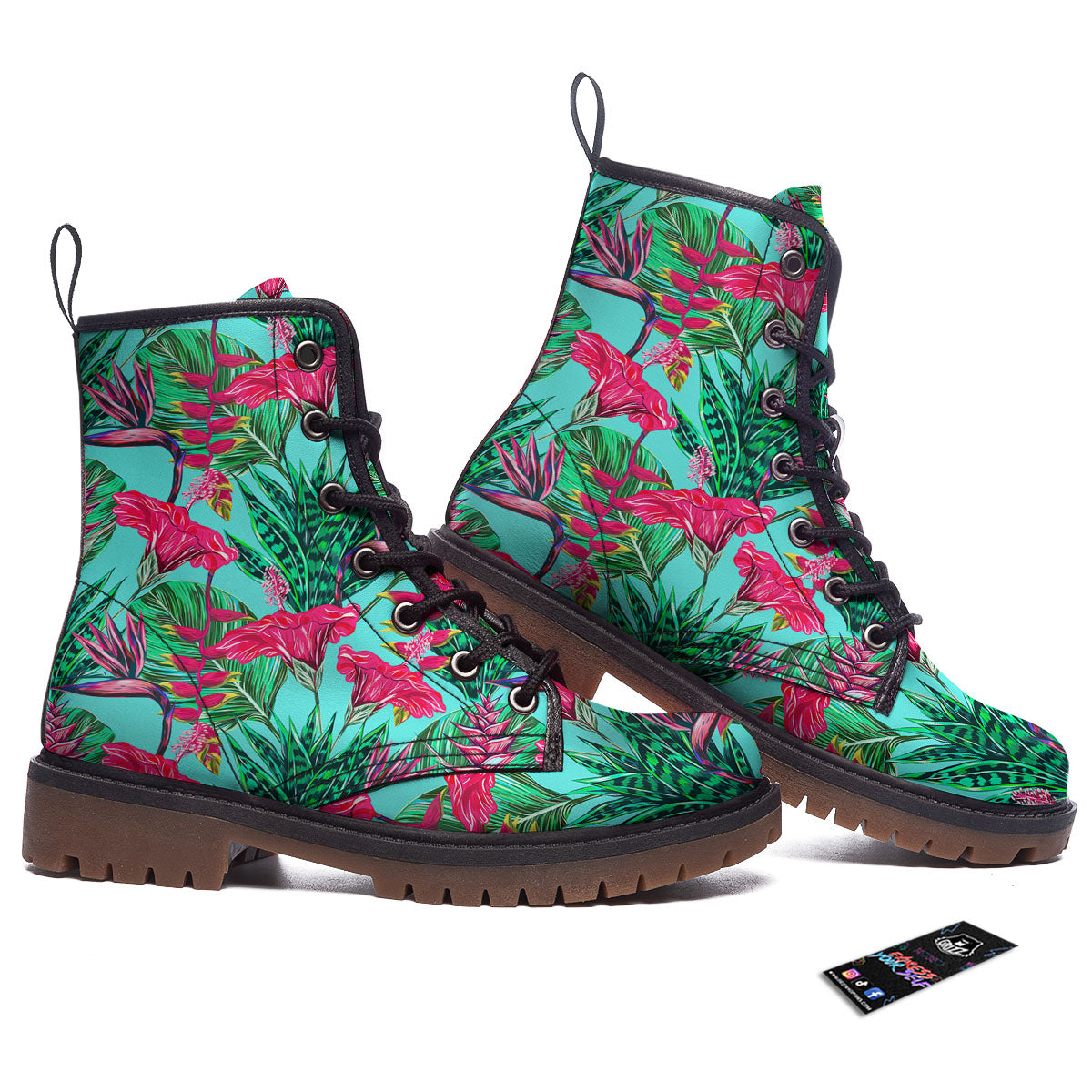 Aloha Hibiscus Hot Teal Pink Print Pattern Work Boots-grizzshop
