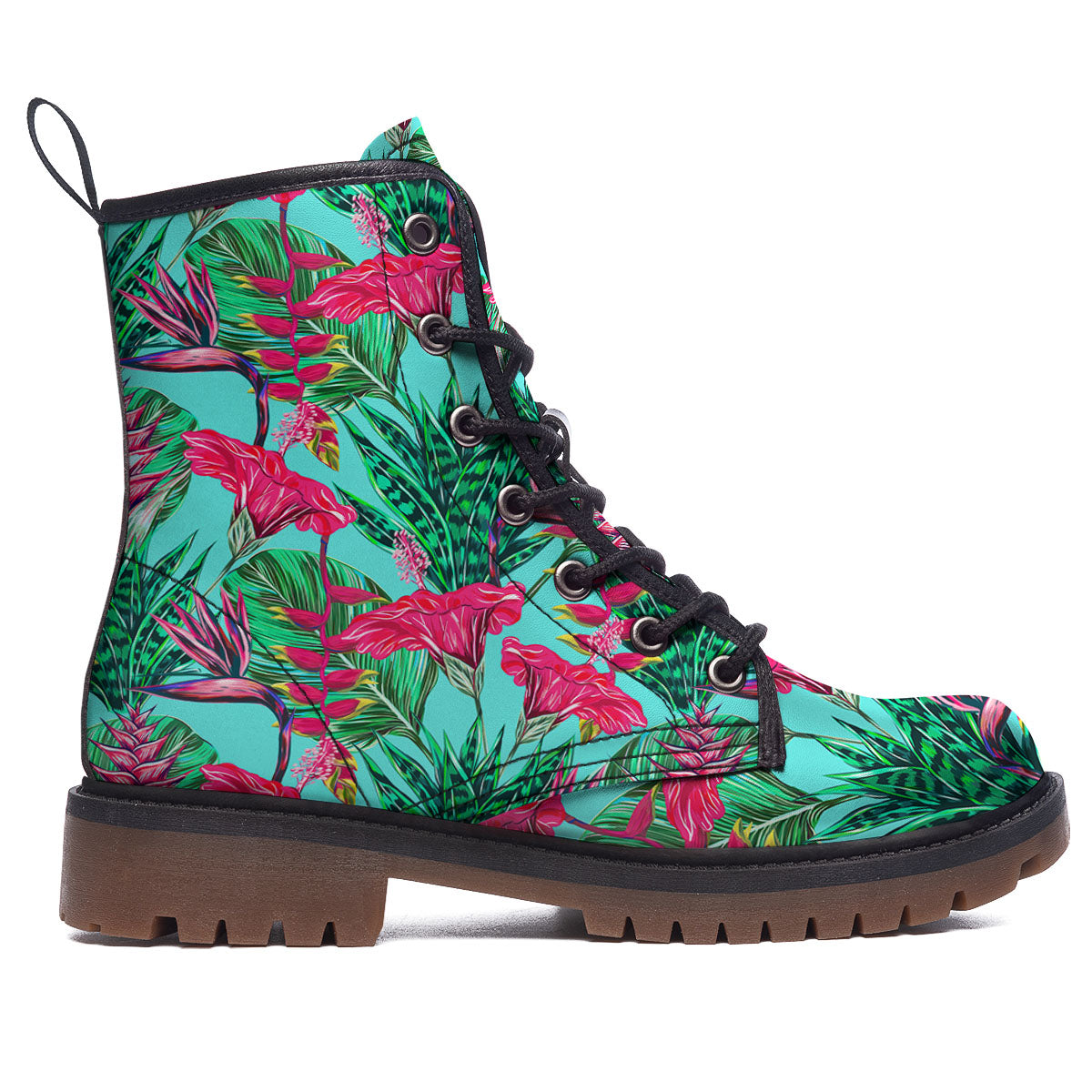Aloha Hibiscus Hot Teal Pink Print Pattern Work Boots-grizzshop