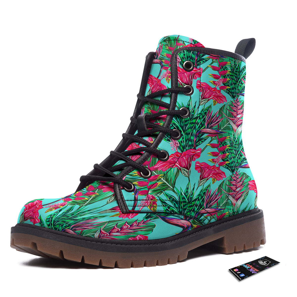 Aloha Hibiscus Hot Teal Pink Print Pattern Work Boots-grizzshop