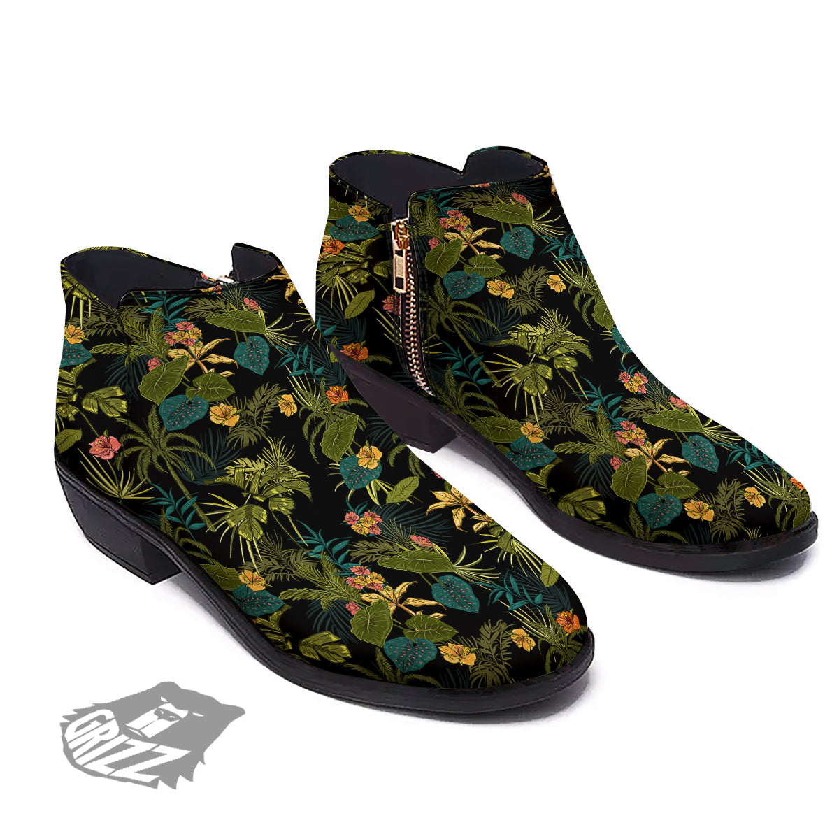 Aloha Hibiscus Tropical Print Pattern Ankle Boots-grizzshop
