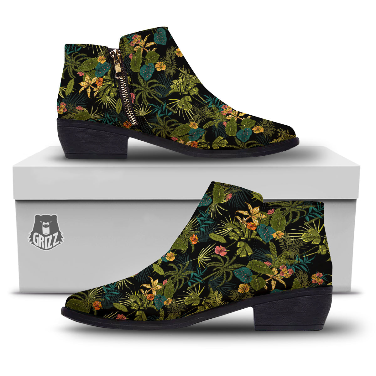 Aloha Hibiscus Tropical Print Pattern Ankle Boots-grizzshop