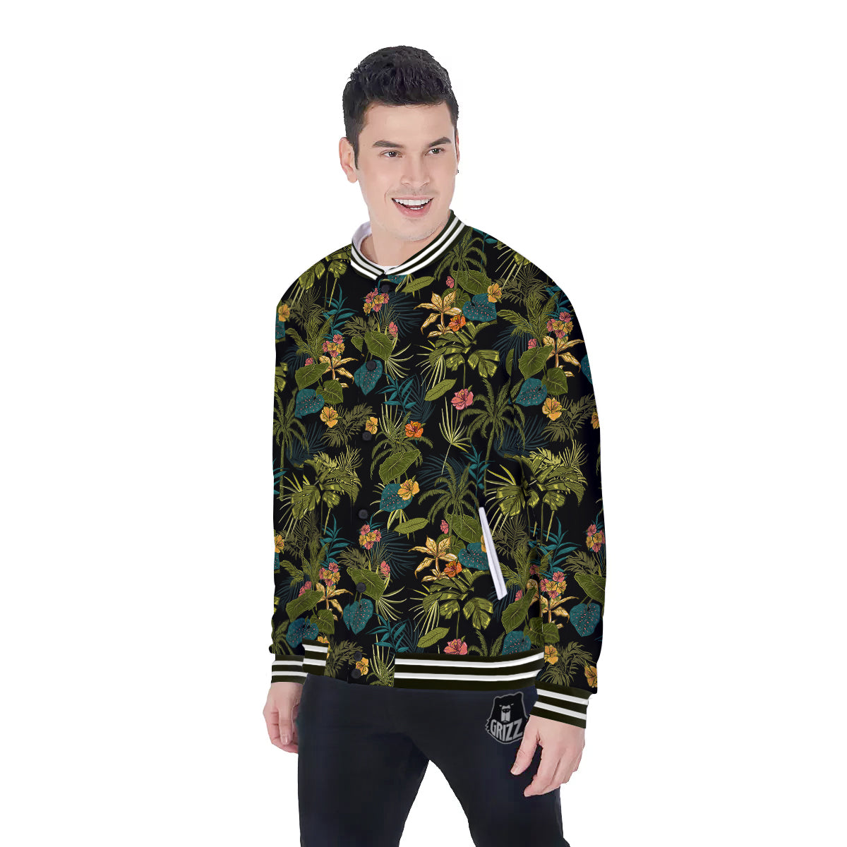 Aloha Hibiscus Tropical Print Pattern Baseball Jacket-grizzshop
