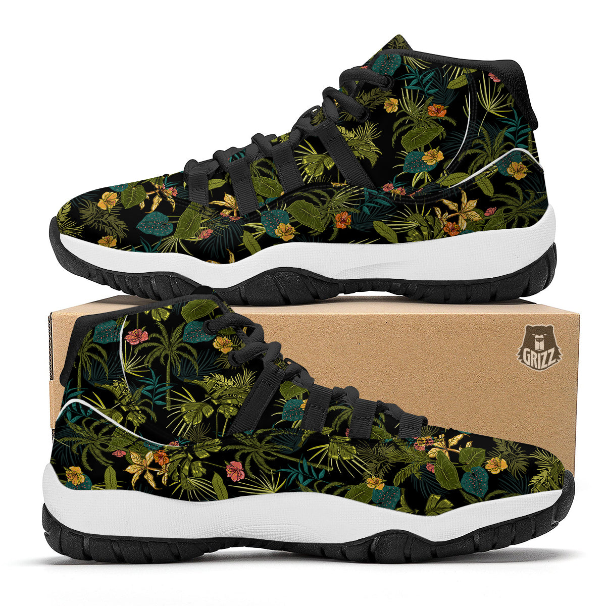 Aloha Hibiscus Tropical Print Pattern Black Bball Shoes-grizzshop