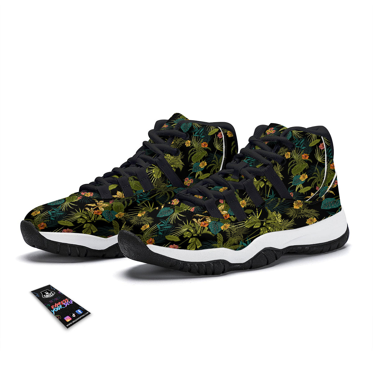Aloha Hibiscus Tropical Print Pattern Black Bball Shoes-grizzshop