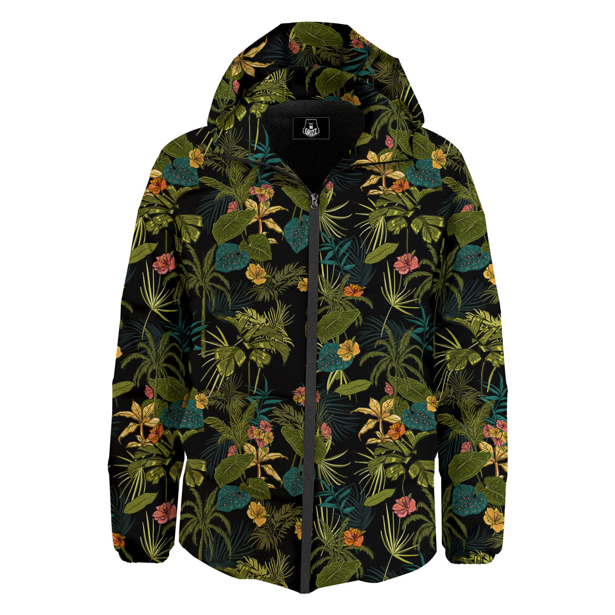 Aloha Hibiscus Tropical Print Pattern Down Jacket-grizzshop