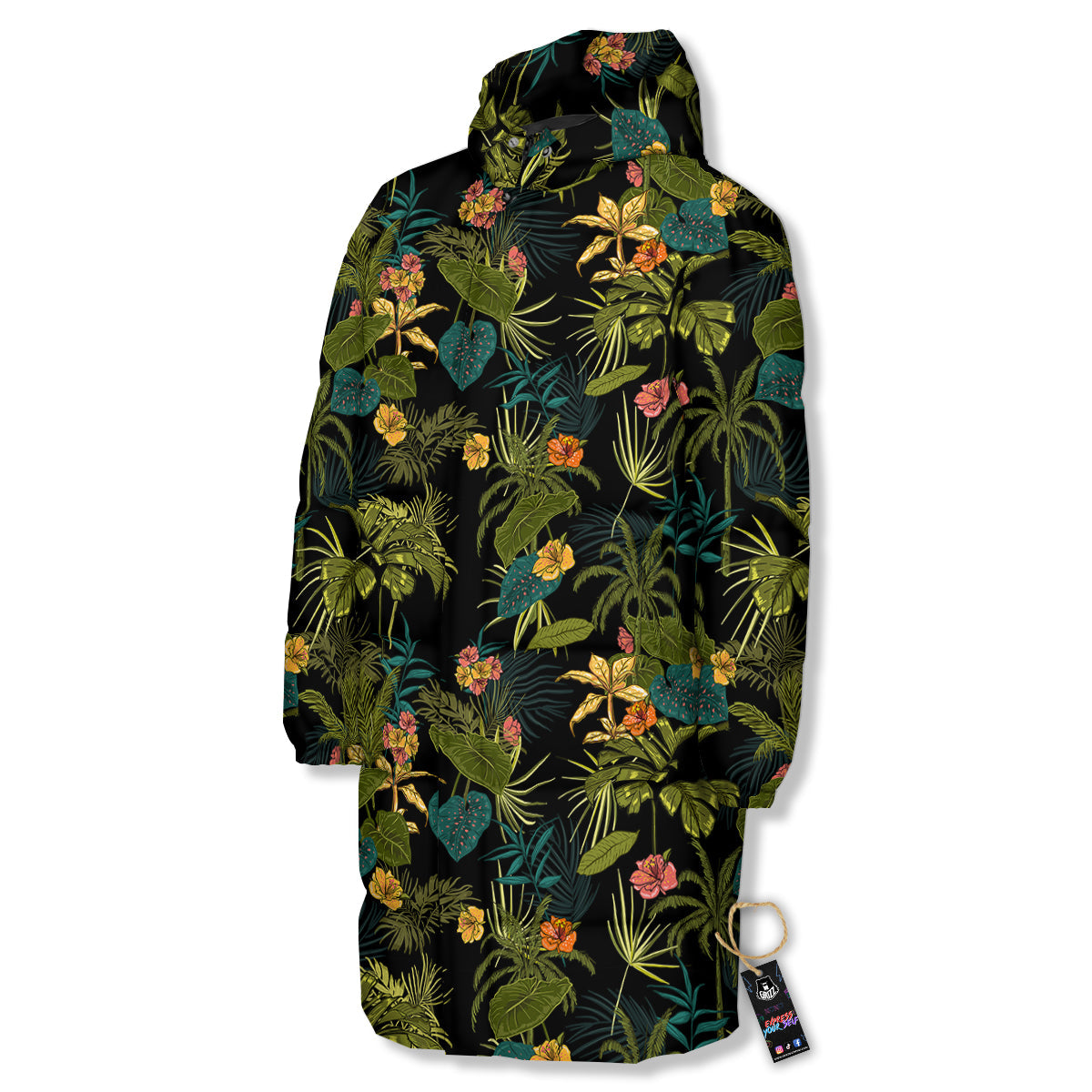 Aloha Hibiscus Tropical Print Pattern Long Down Jacket-grizzshop