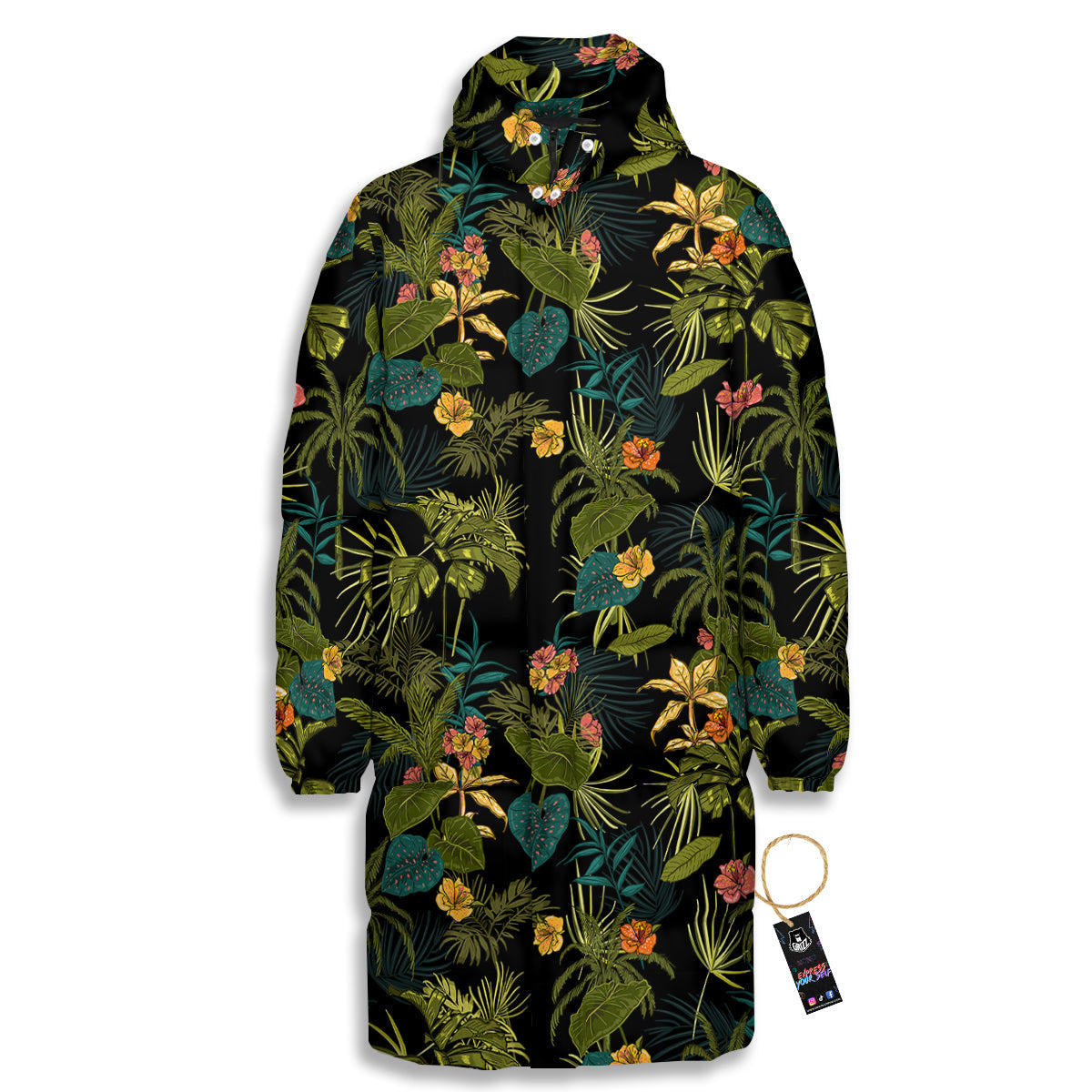 Aloha Hibiscus Tropical Print Pattern Long Down Jacket-grizzshop