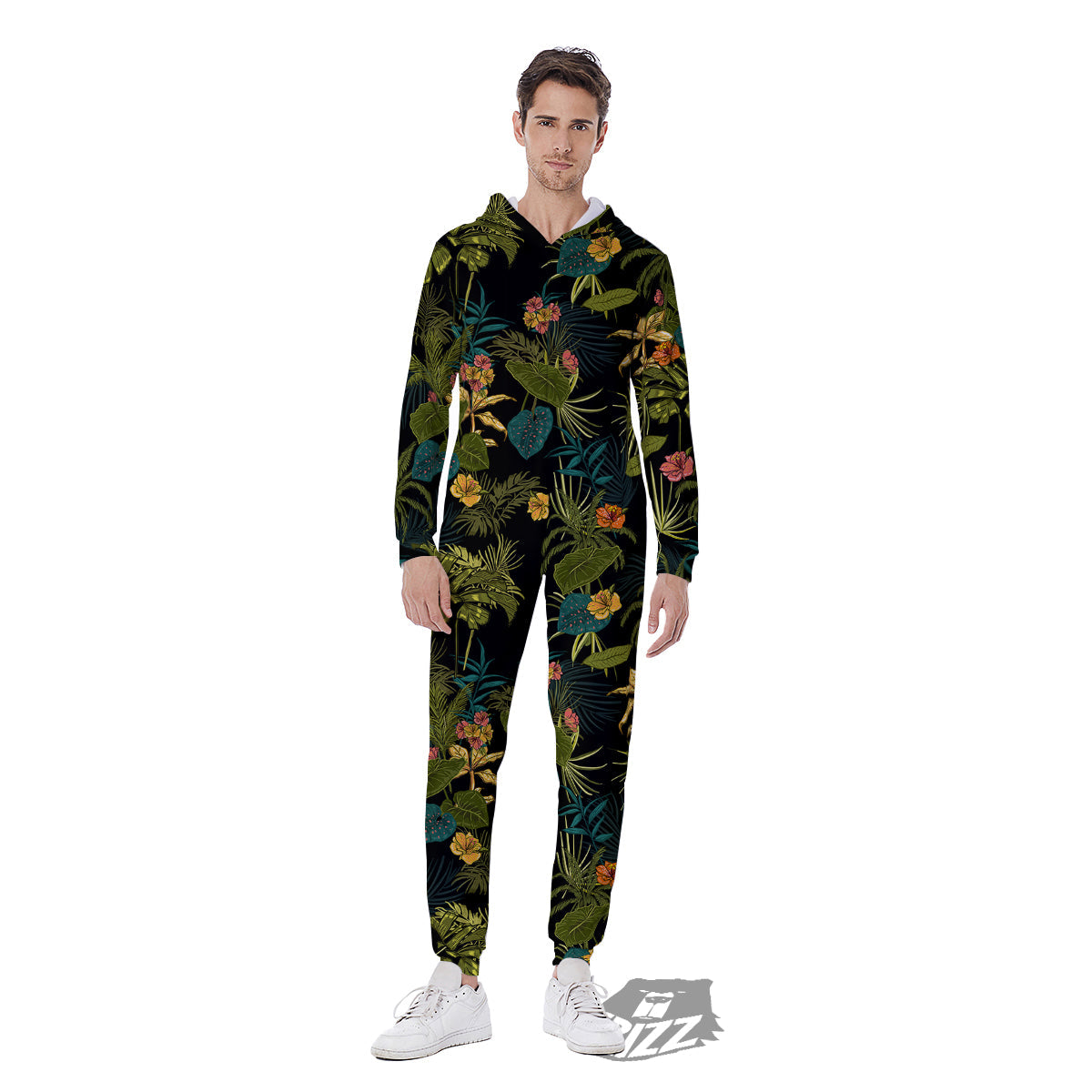 Aloha Hibiscus Tropical Print Pattern Men's Jumpsuit-grizzshop