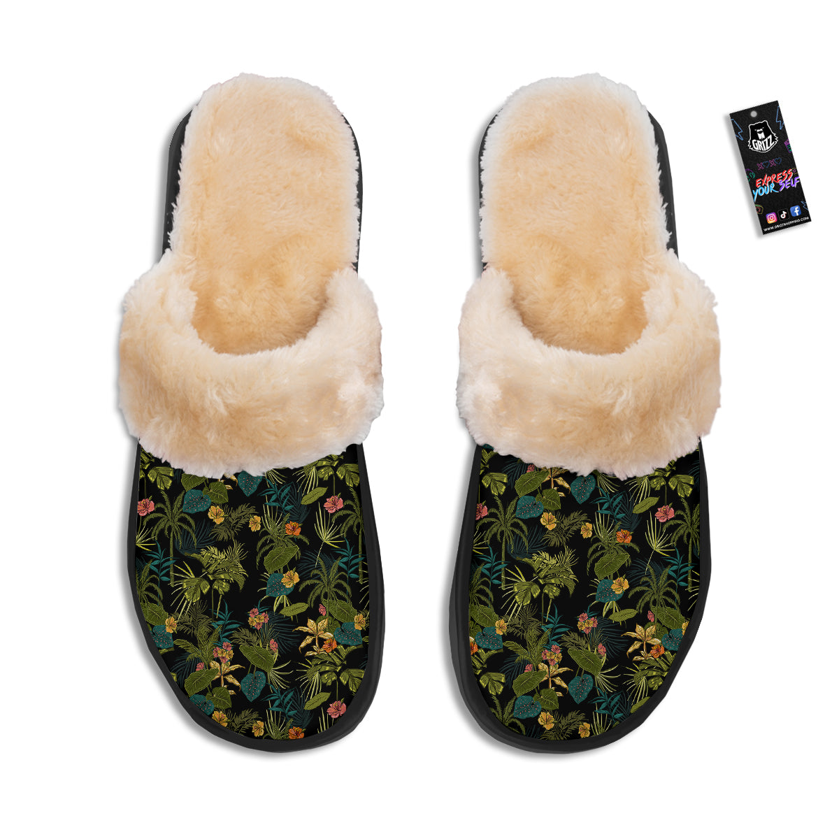 Aloha Hibiscus Tropical Print Pattern Slippers-grizzshop