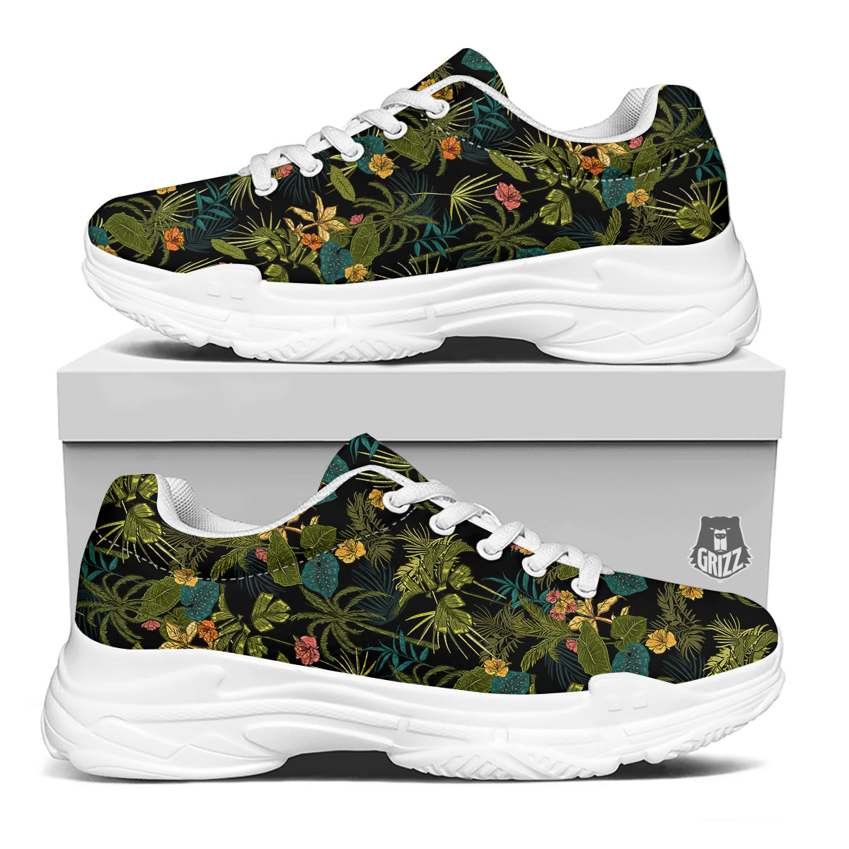 Aloha Hibiscus Tropical Print Pattern White Chunky Shoes-grizzshop