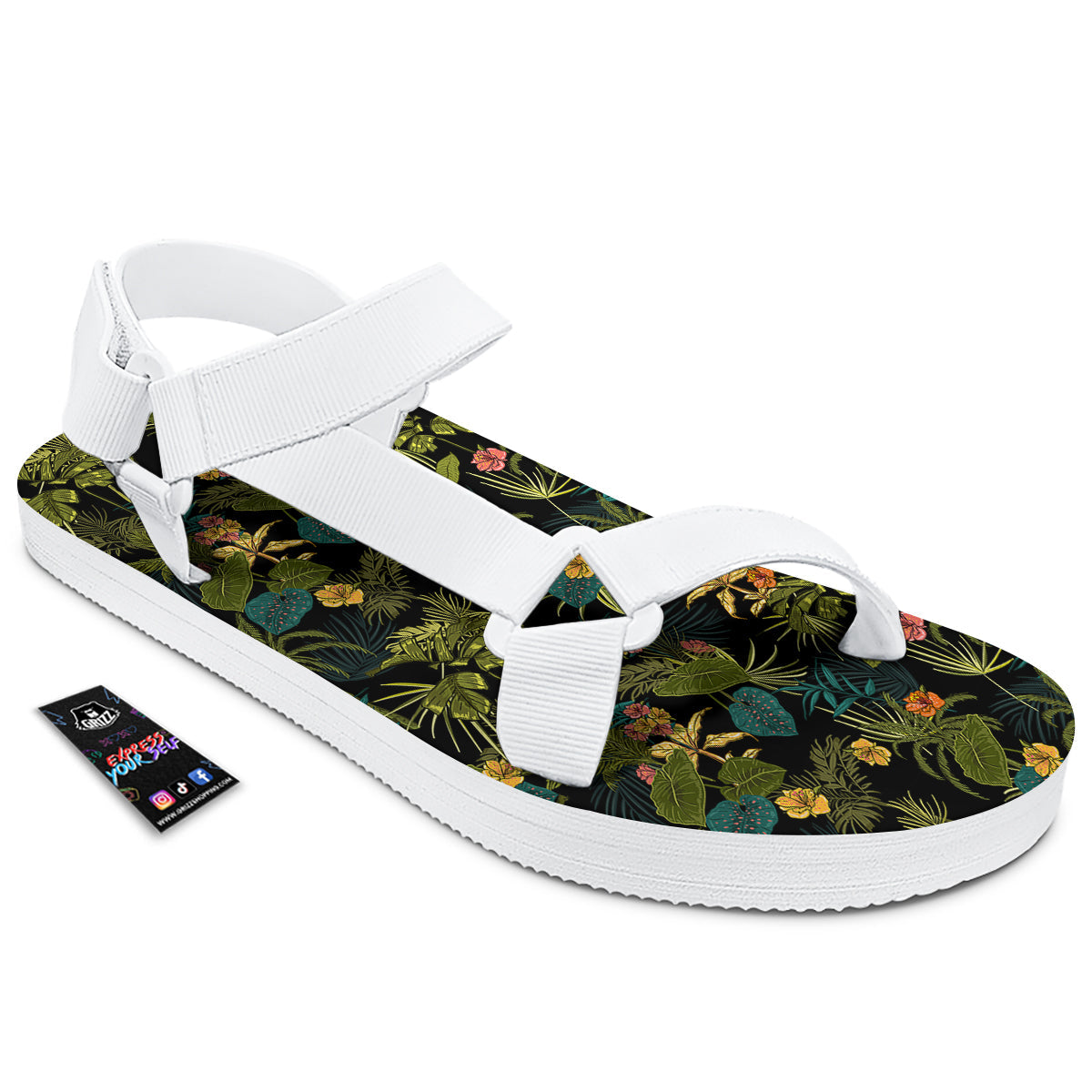 Aloha Hibiscus Tropical Print Pattern White Open Toe Sandals-grizzshop