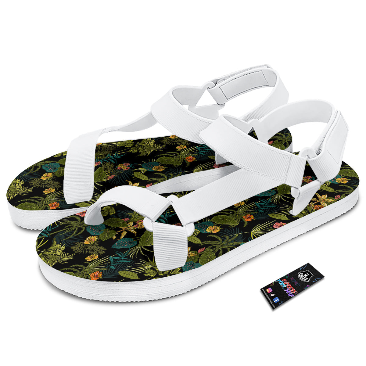 Aloha Hibiscus Tropical Print Pattern White Open Toe Sandals-grizzshop