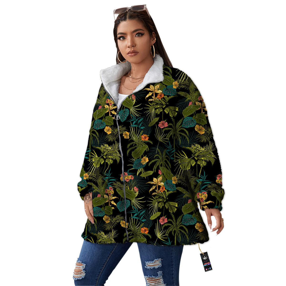 Aloha Hibiscus Tropical Print Pattern Women's Sherpa Jacket-grizzshop