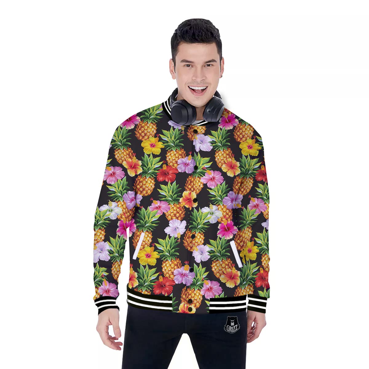 Aloha Pineapple Tropical Print Pattern Tropical Baseball Jacket-grizzshop