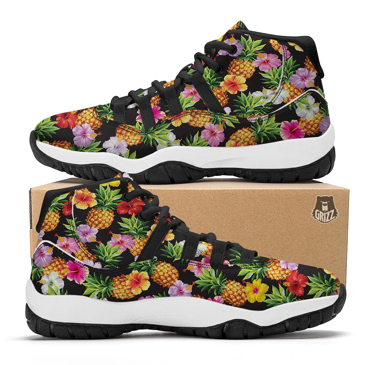 Aloha Pineapple Tropical Print Pattern Tropical Black Bball Shoes-grizzshop