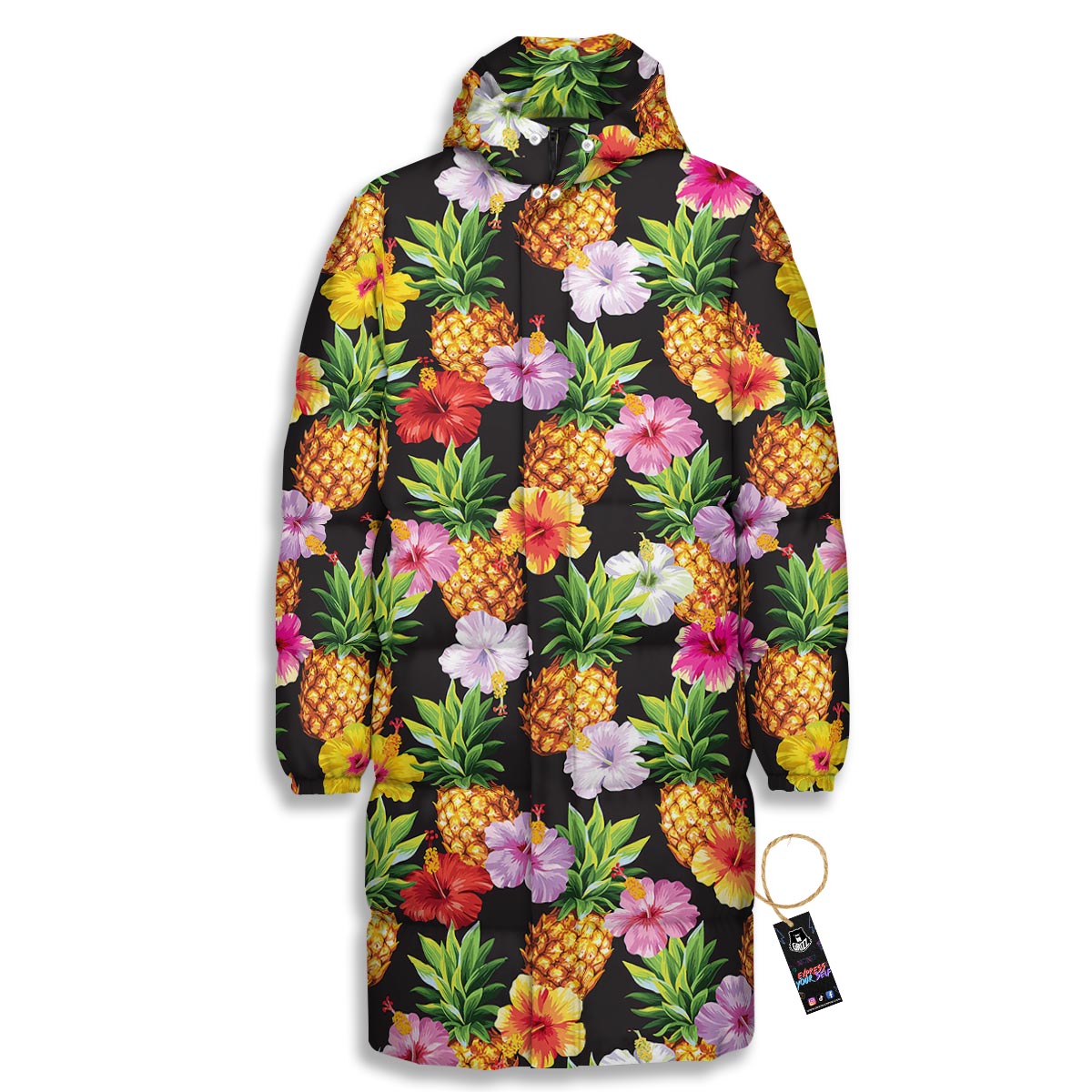Aloha Pineapple Tropical Print Pattern Tropical Long Down Jacket-grizzshop
