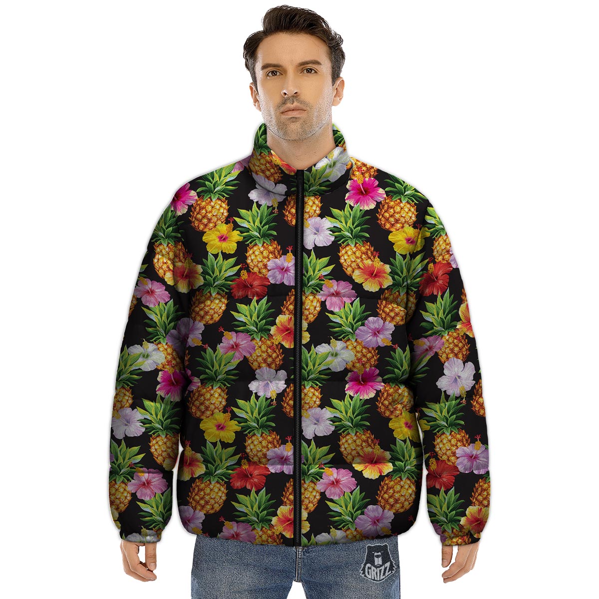Aloha Pineapple Tropical Print Pattern Tropical Puffer Jacket-grizzshop