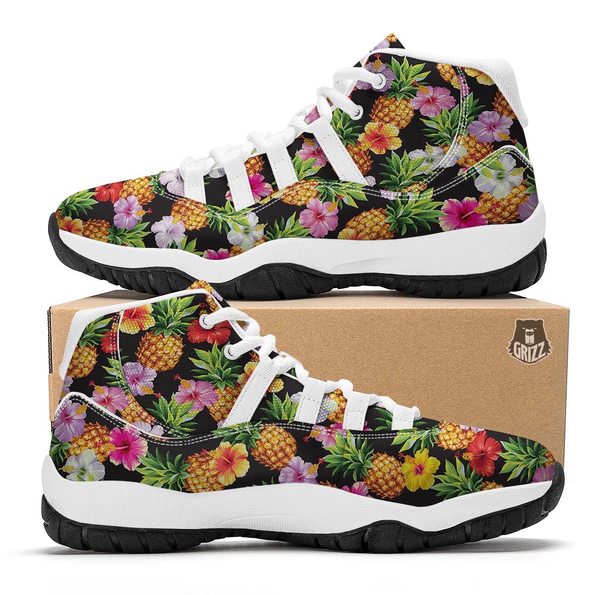 Aloha Pineapple Tropical Print Pattern Tropical White Bball Shoes-grizzshop