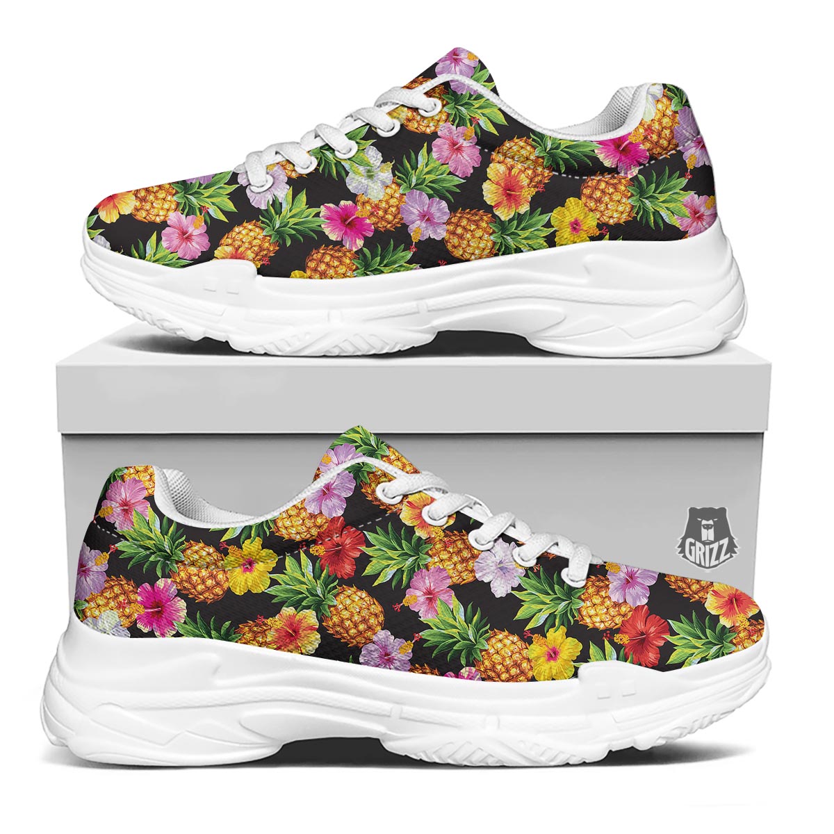 Aloha Pineapple Tropical Print Pattern Tropical White Chunky Shoes-grizzshop
