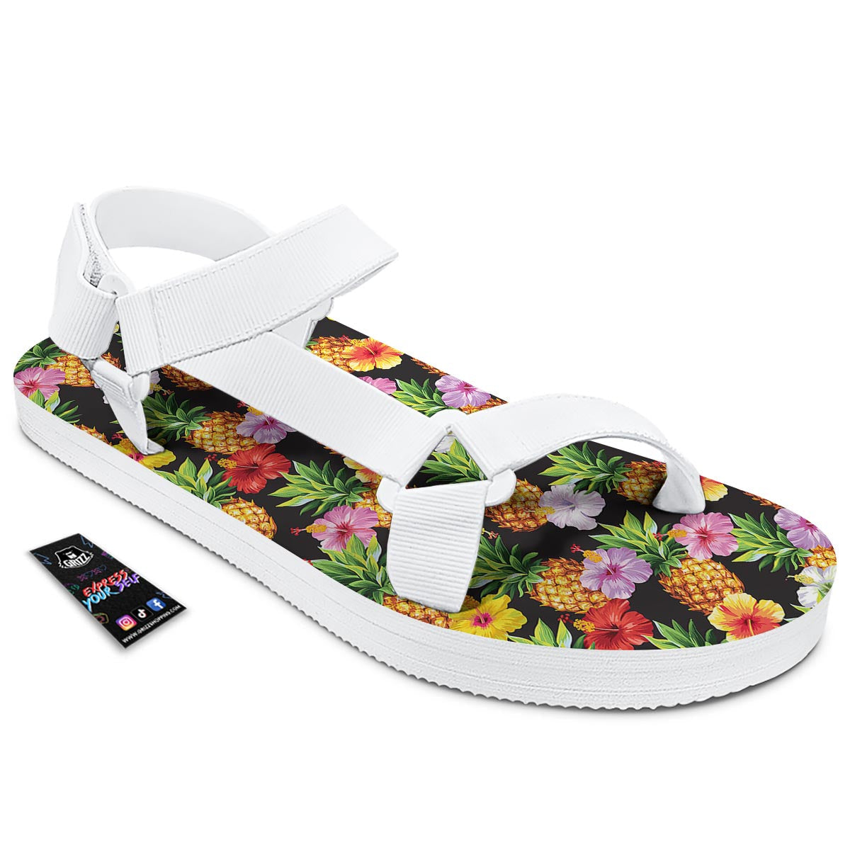Aloha Pineapple Tropical Print Pattern Tropical White Open Toe Sandals-grizzshop