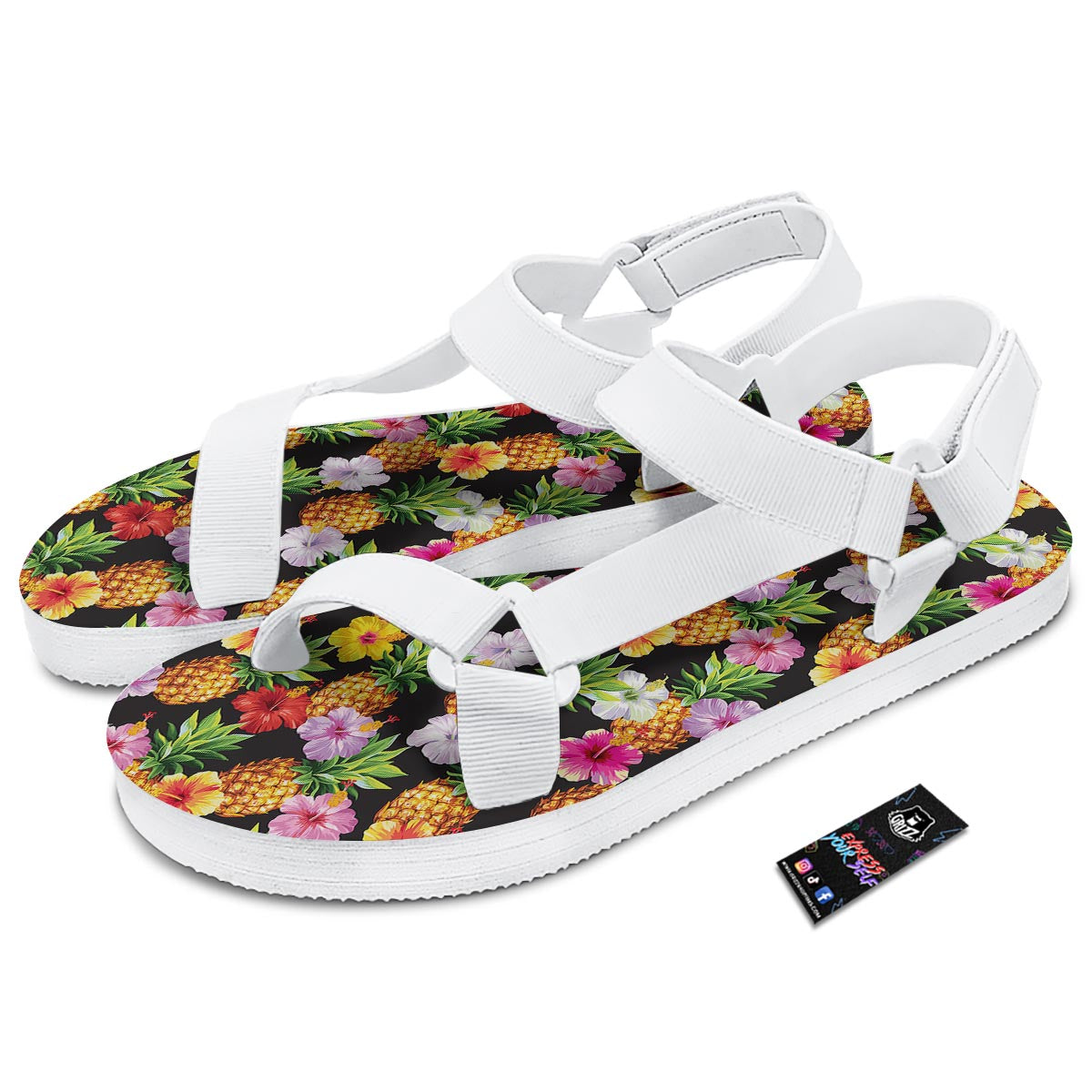 Aloha Pineapple Tropical Print Pattern Tropical White Open Toe Sandals-grizzshop