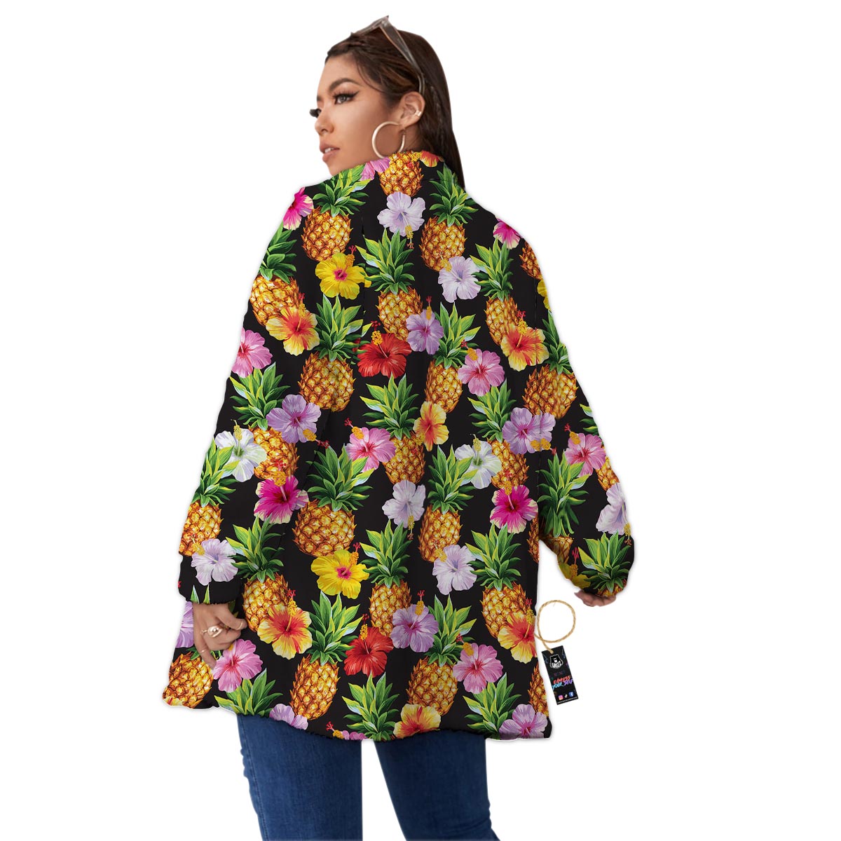 Aloha Pineapple Tropical Print Pattern Tropical Women's Sherpa Jacket-grizzshop