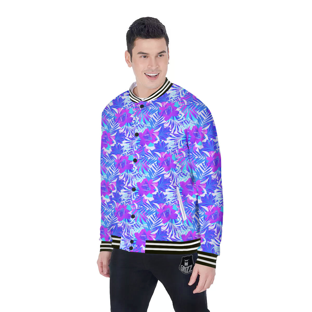 Aloha Psychedelic Tropical Print Pattern Baseball Jacket-grizzshop