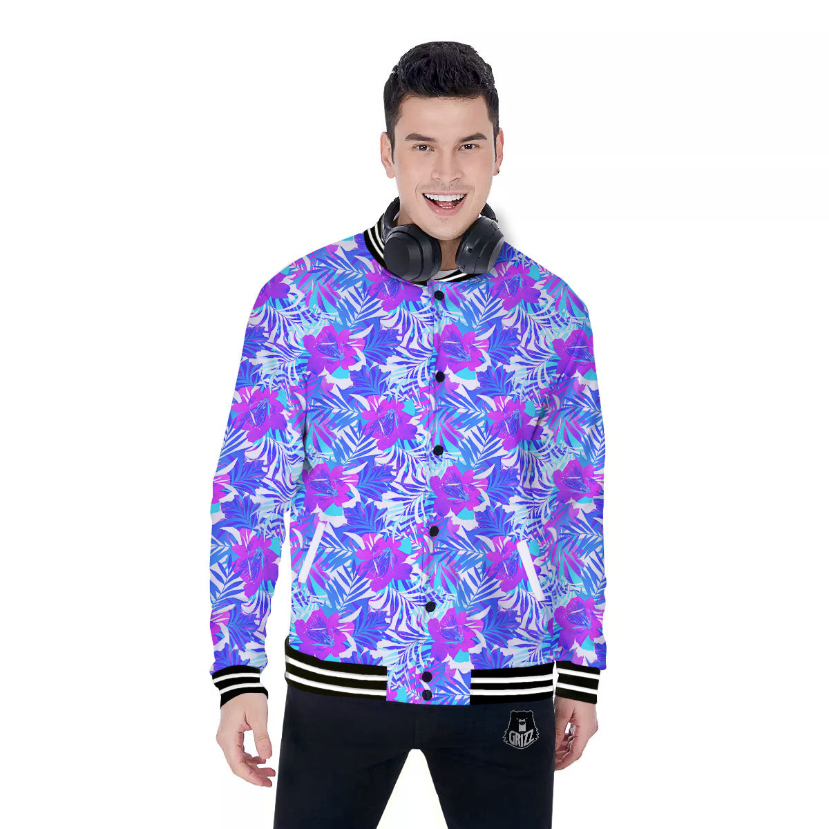 Aloha Psychedelic Tropical Print Pattern Baseball Jacket-grizzshop