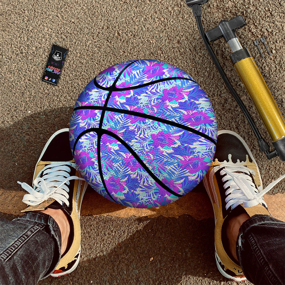 Aloha Psychedelic Tropical Print Pattern Basketball-grizzshop