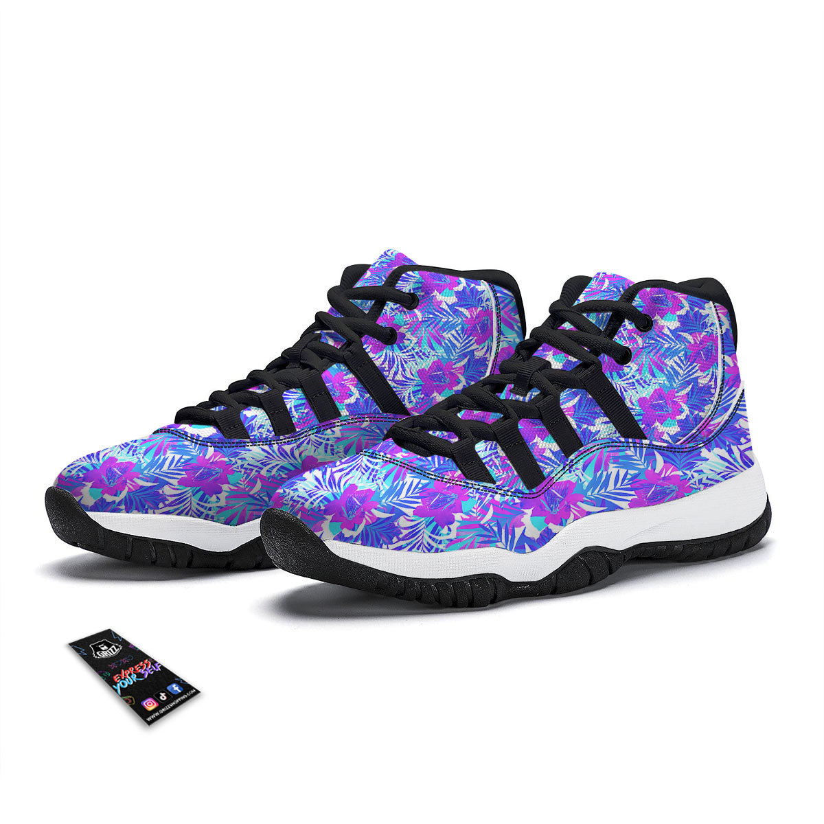 Aloha Psychedelic Tropical Print Pattern Black Bball Shoes-grizzshop