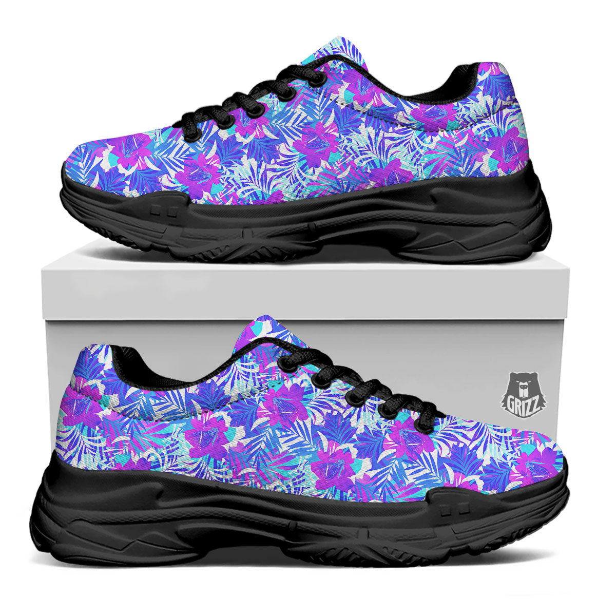 Aloha Psychedelic Tropical Print Pattern Black Chunky Shoes-grizzshop