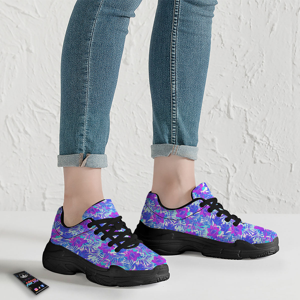 Aloha Psychedelic Tropical Print Pattern Black Chunky Shoes-grizzshop