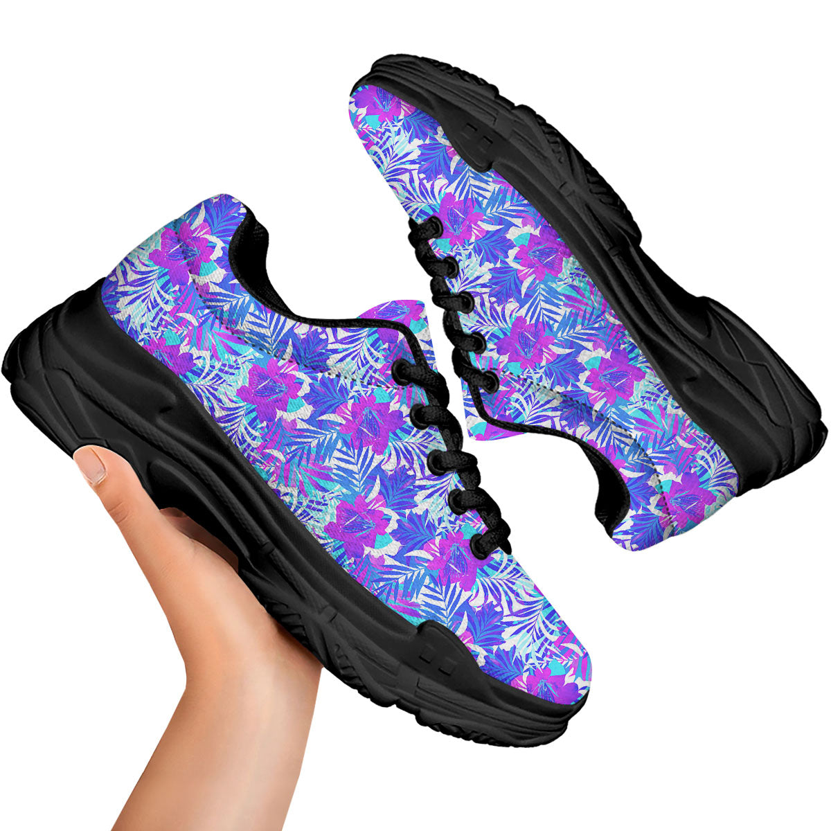Aloha Psychedelic Tropical Print Pattern Black Chunky Shoes-grizzshop