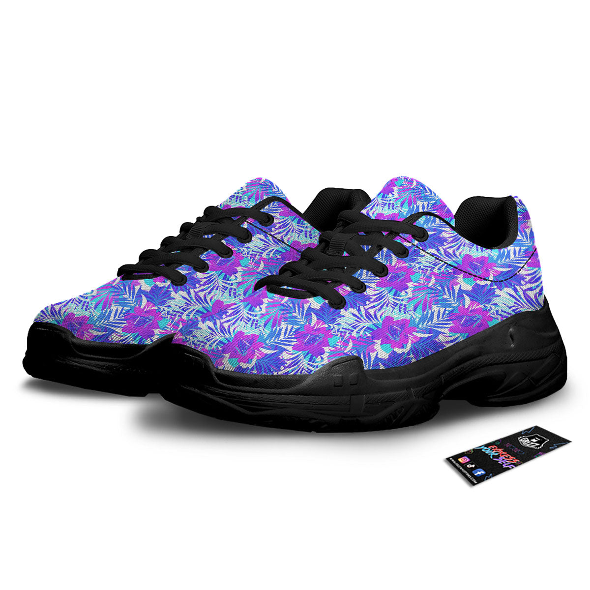 Aloha Psychedelic Tropical Print Pattern Black Chunky Shoes-grizzshop