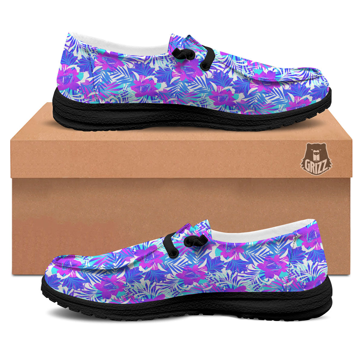 Aloha Psychedelic Tropical Print Pattern Black Loafers-grizzshop