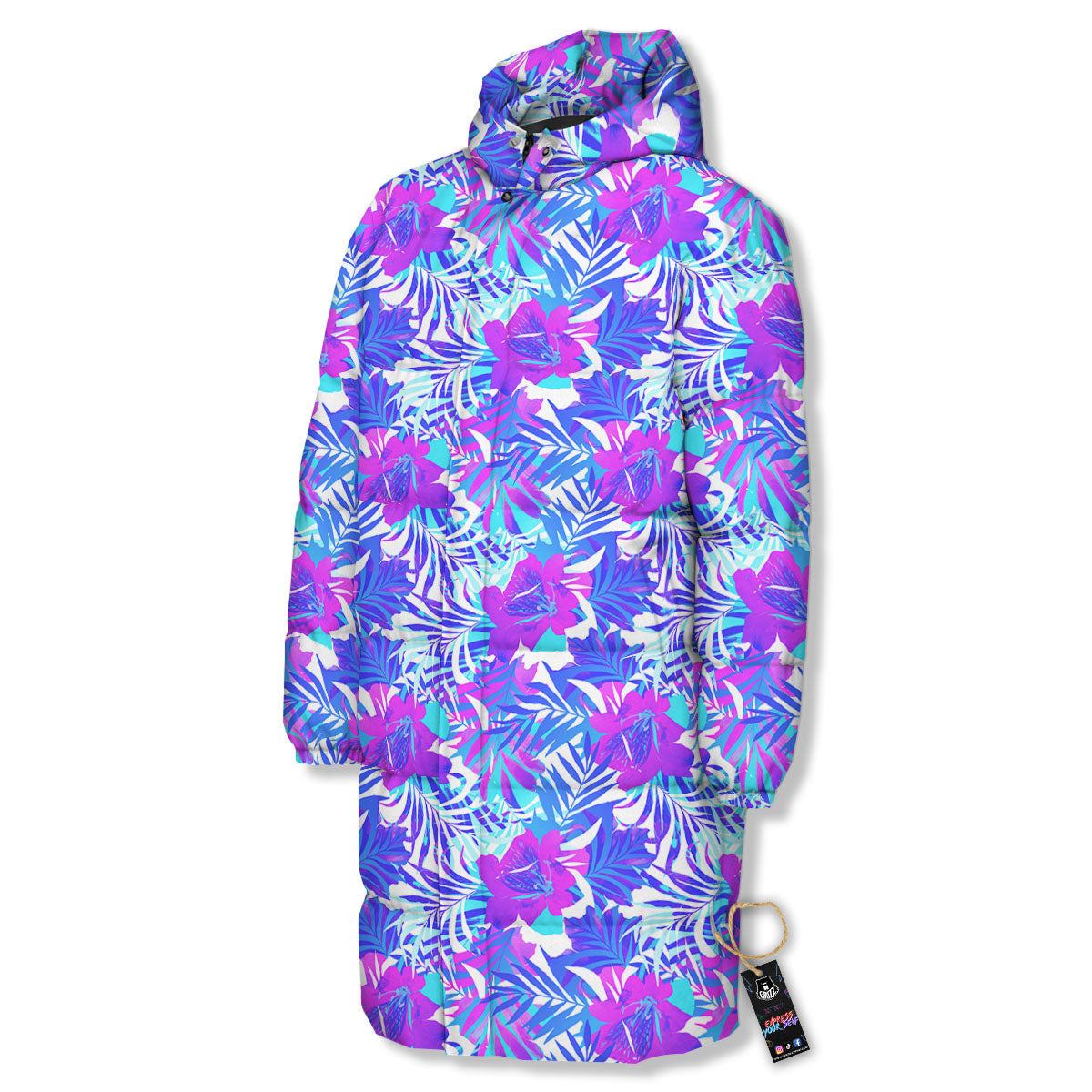 Aloha Psychedelic Tropical Print Pattern Long Down Jacket-grizzshop