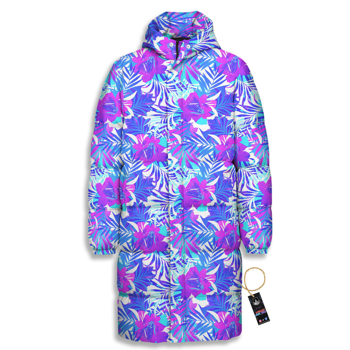 Aloha Psychedelic Tropical Print Pattern Long Down Jacket-grizzshop