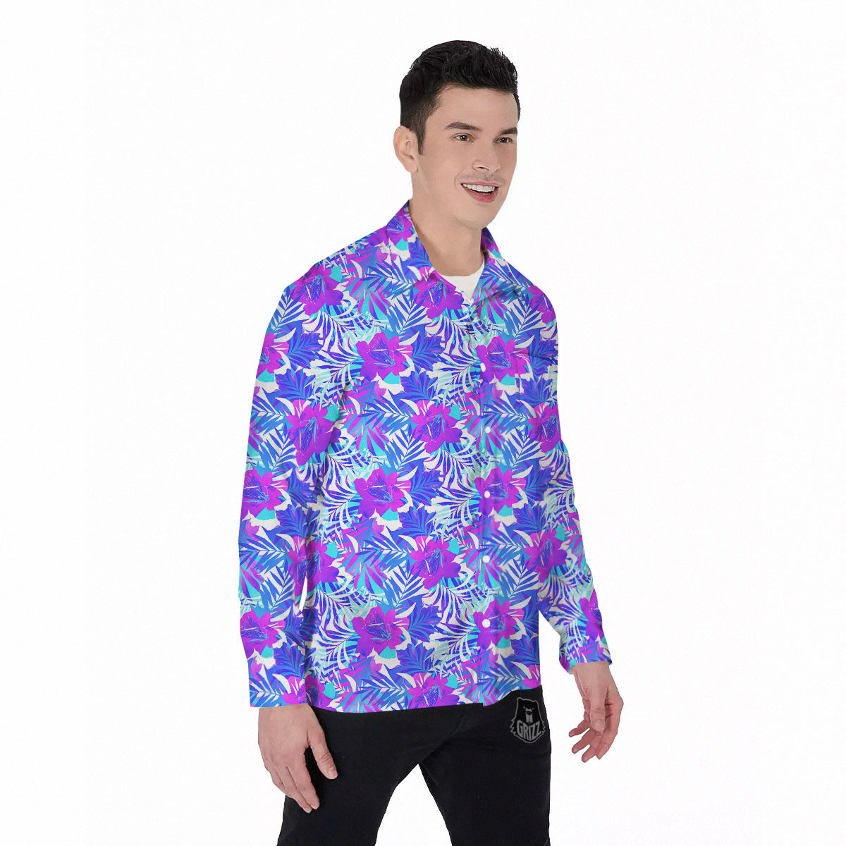 Aloha Psychedelic Tropical Print Pattern Men's Long Sleeve Shirts-grizzshop