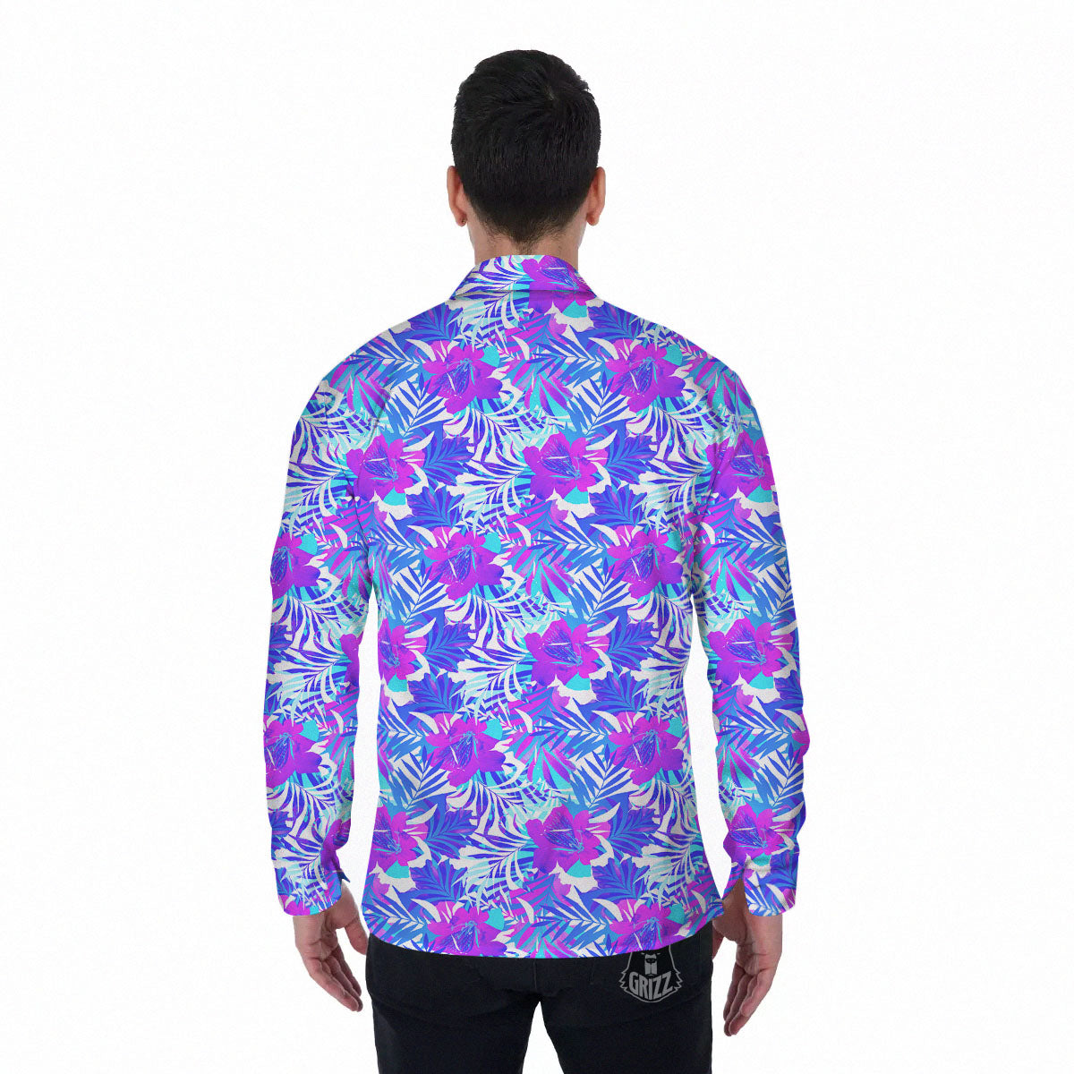 Aloha Psychedelic Tropical Print Pattern Men's Long Sleeve Shirts-grizzshop
