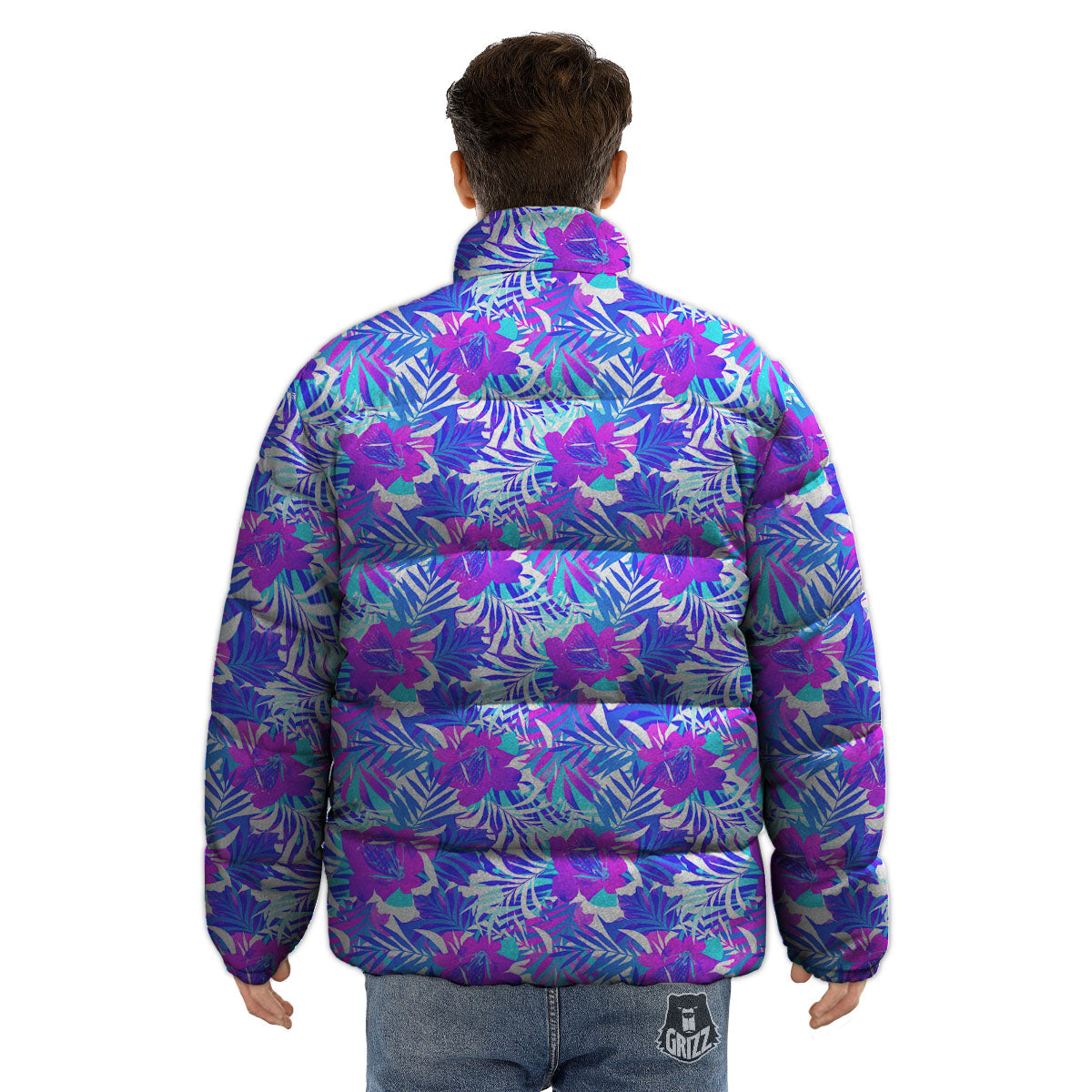 Aloha Psychedelic Tropical Print Pattern Puffer Jacket-grizzshop