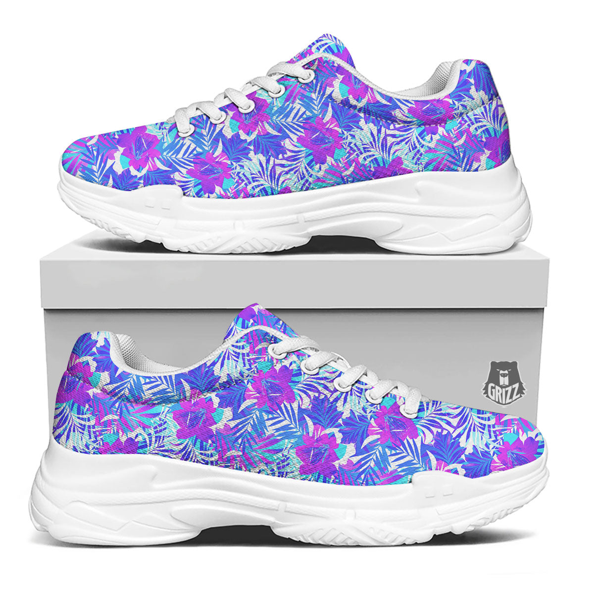 Aloha Psychedelic Tropical Print Pattern White Chunky Shoes-grizzshop