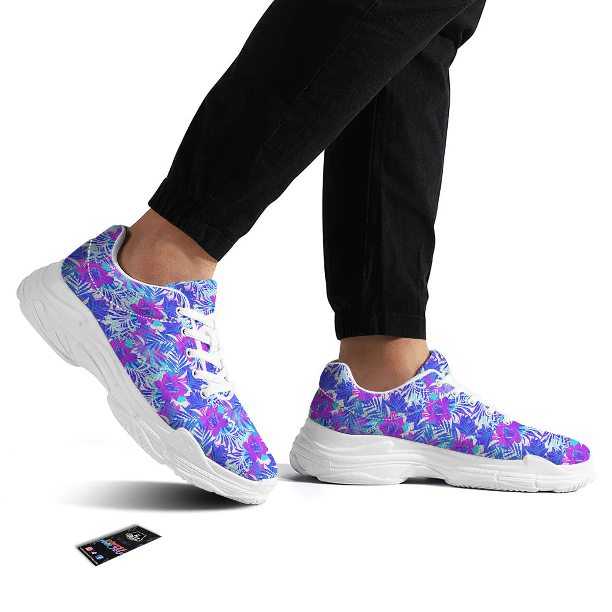 Aloha Psychedelic Tropical Print Pattern White Chunky Shoes-grizzshop