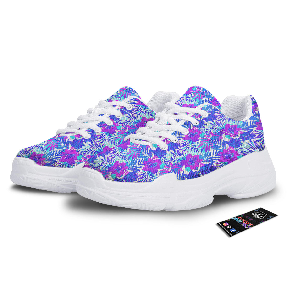 Aloha Psychedelic Tropical Print Pattern White Chunky Shoes-grizzshop