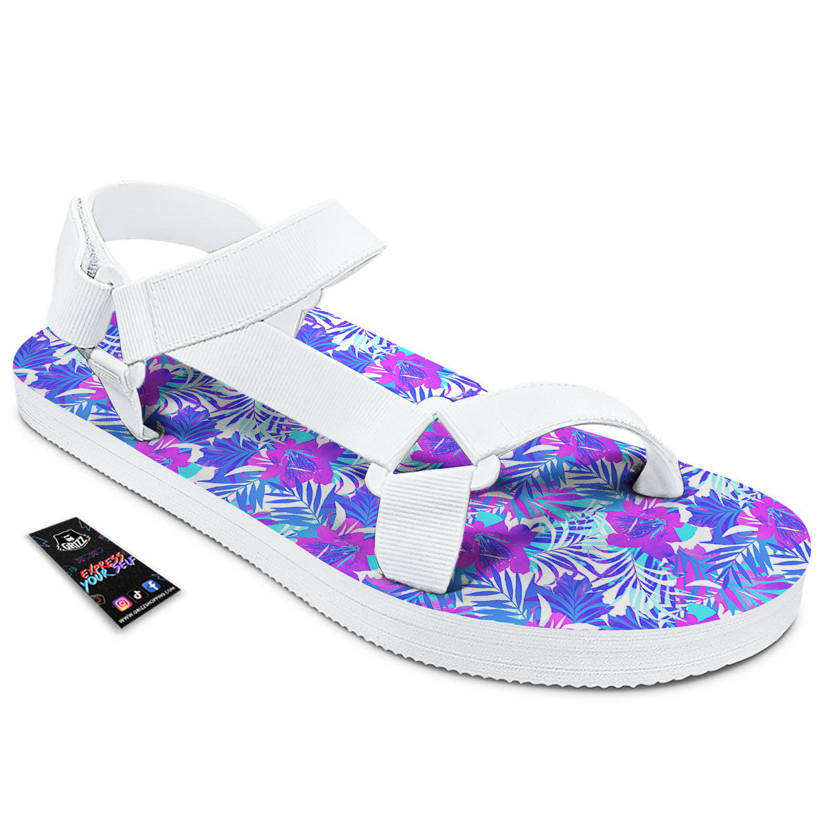 Aloha Psychedelic Tropical Print Pattern White Open Toe Sandals-grizzshop