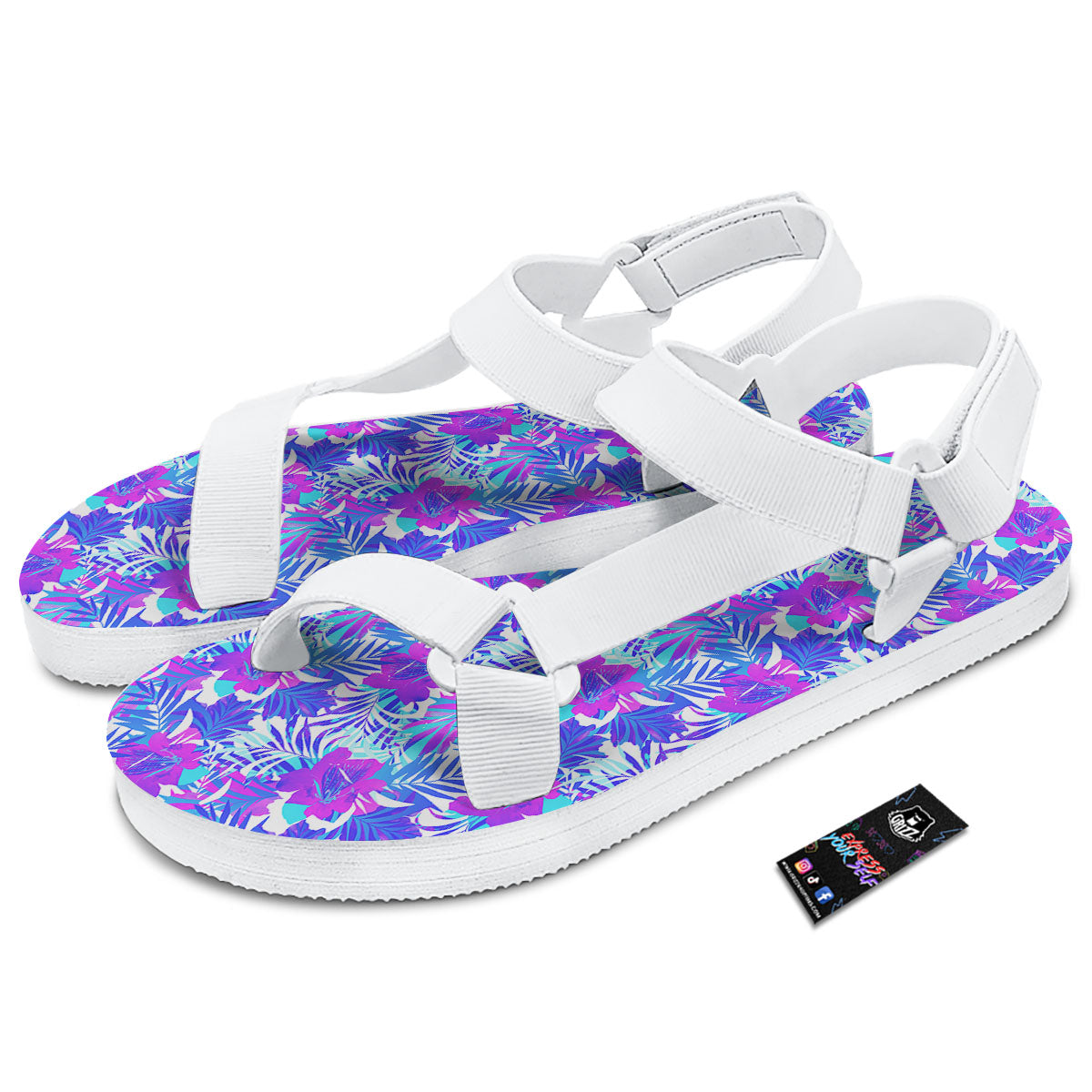 Aloha Psychedelic Tropical Print Pattern White Open Toe Sandals-grizzshop