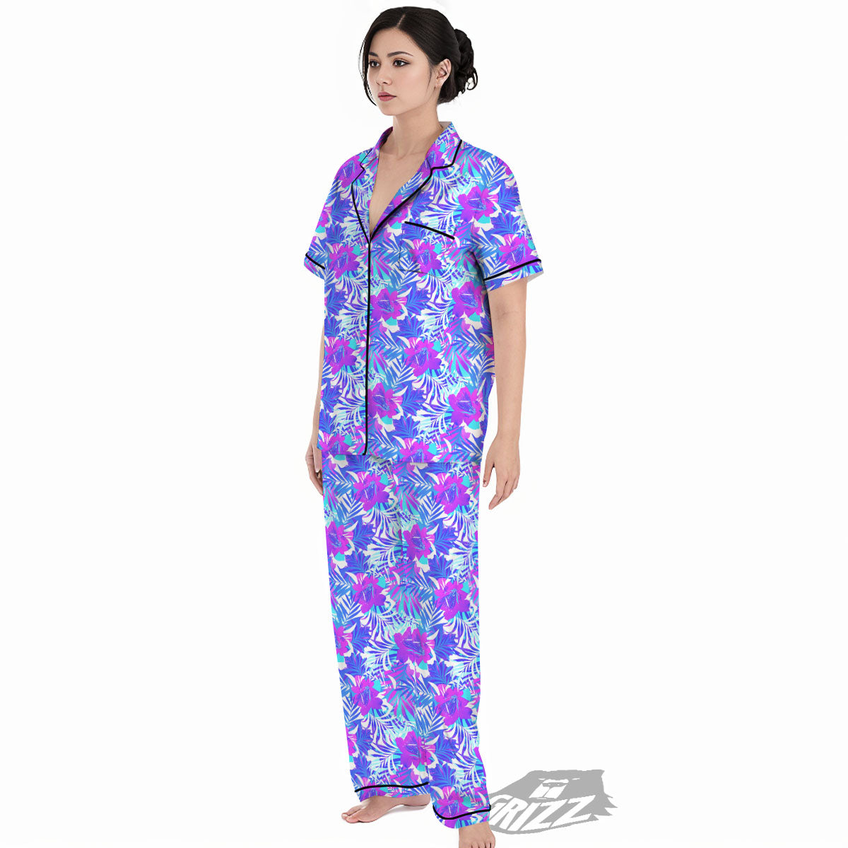 Aloha Psychedelic Tropical Print Pattern Women's Pajamas Set-grizzshop